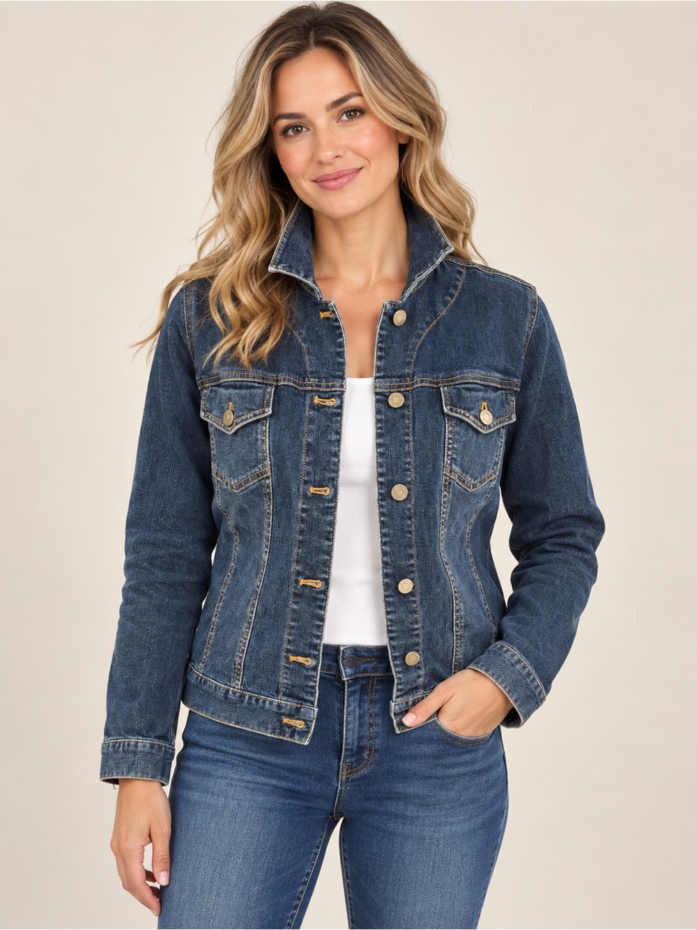 Chico's Dark Blue Denim Button-Front Jacket